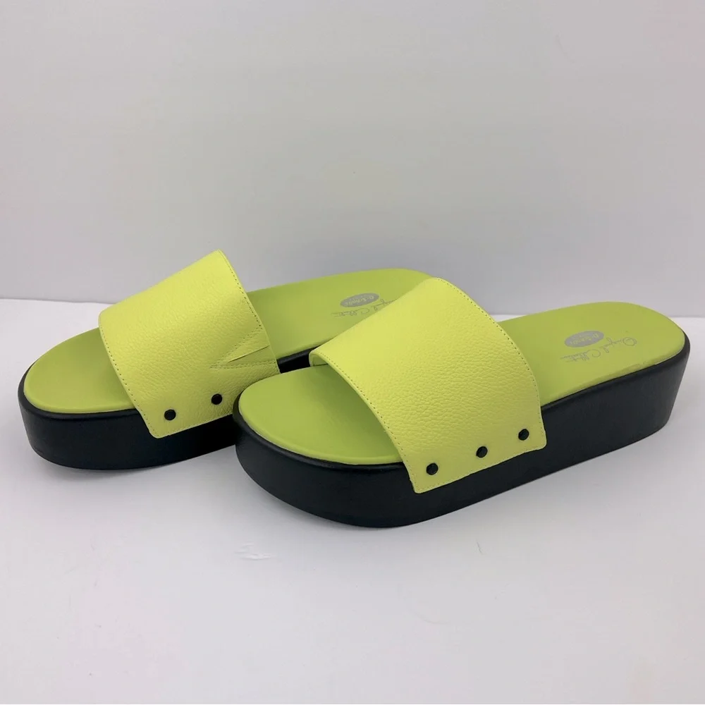 Dr. SCHOLL’S ORIGINAL COLLECTION, PISCES MAX SLIDES, LIME GREEN UPPER LEATHR, 9M - Picture 4 of 17